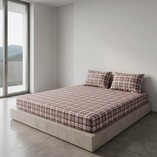 Rust Grid Fitted Sheet Set